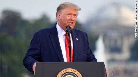 US President Donald Trump speaks during the 2020 &quot;Salute to America&quot; event in honor of Independence Day on the South Lawn of the White House in Washington, DC, July 4, 2020. (Photo by SAUL LOEB / AFP) (Photo by SAUL LOEB/AFP via Getty Images)